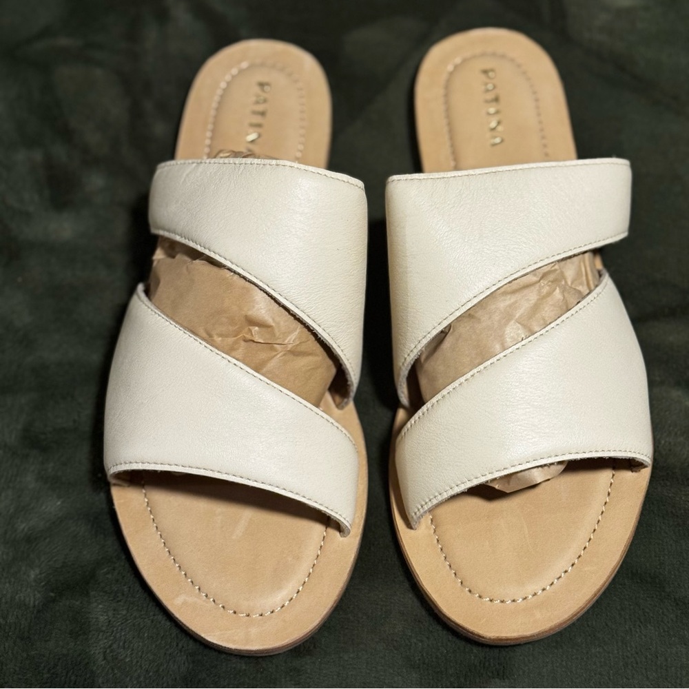 Portland Leather Patina Double Swirl Slide Sandal in Bone